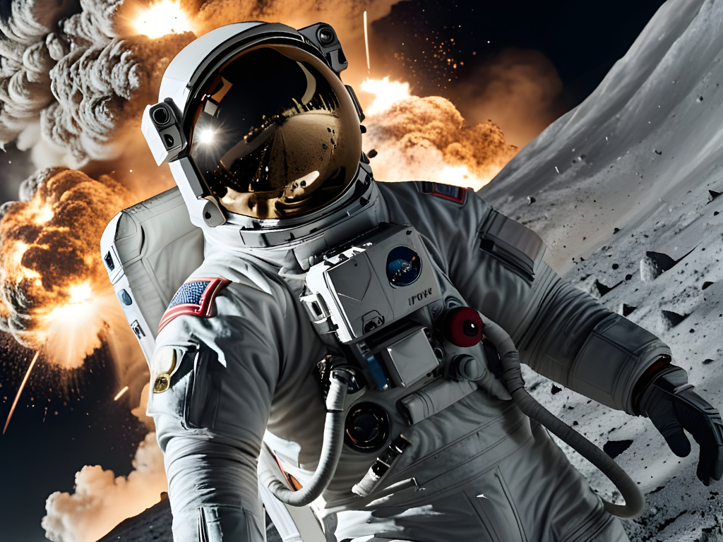 A.I. Generated image. Astronaut, moon explosion.