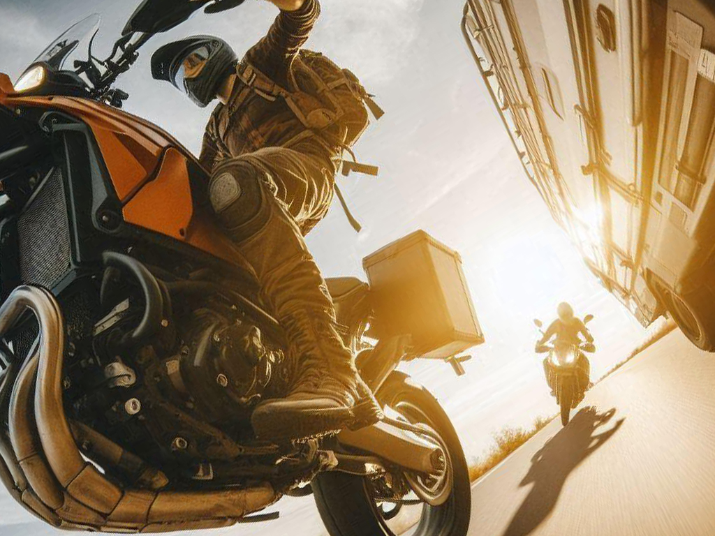 A.I. Generated image. Bikers, fast action.