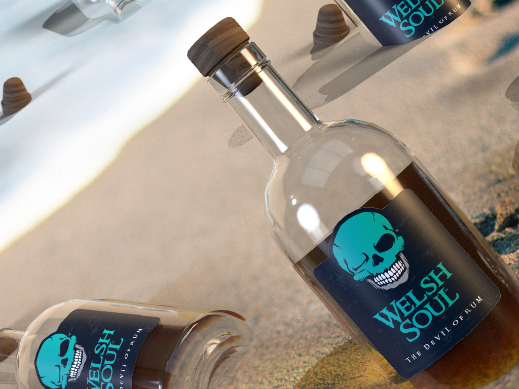 3D Rendered image. Advertising a Welsh rum brand.